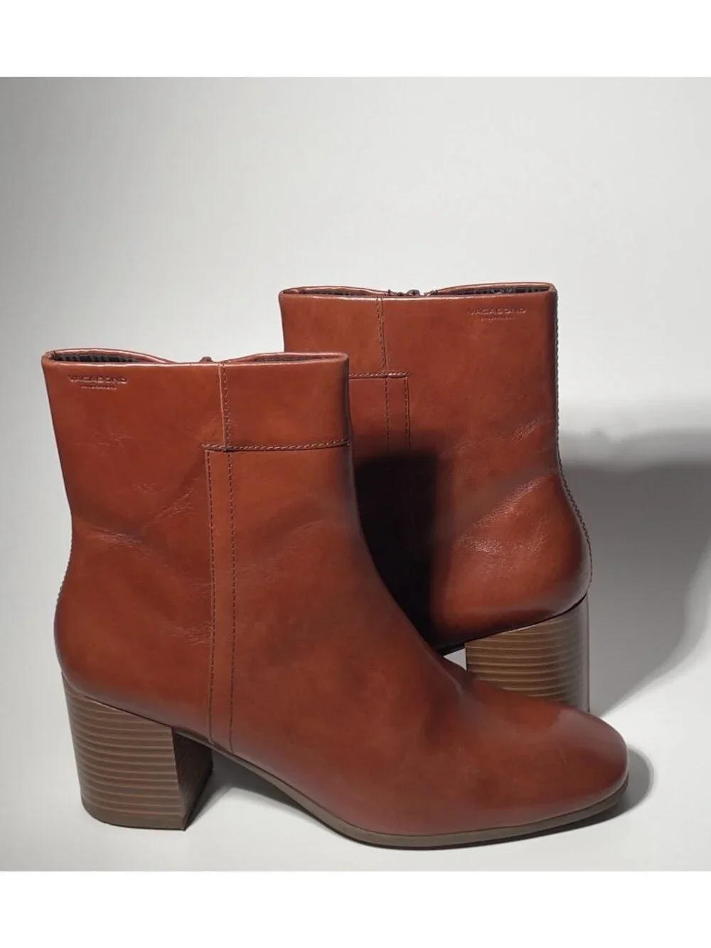 Vagabond Cinnamon Leather Ankle Boots Women’s US 7.5 EU 38 Block Heel